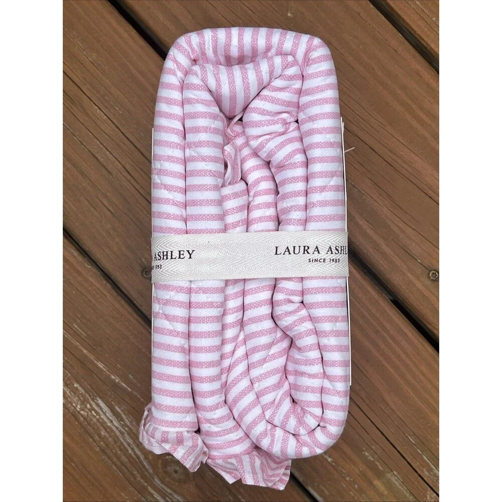 Laura Ashley Oxford Stripe Pink Cotton Sham Pair Standard Pillow Ruffle Trim New